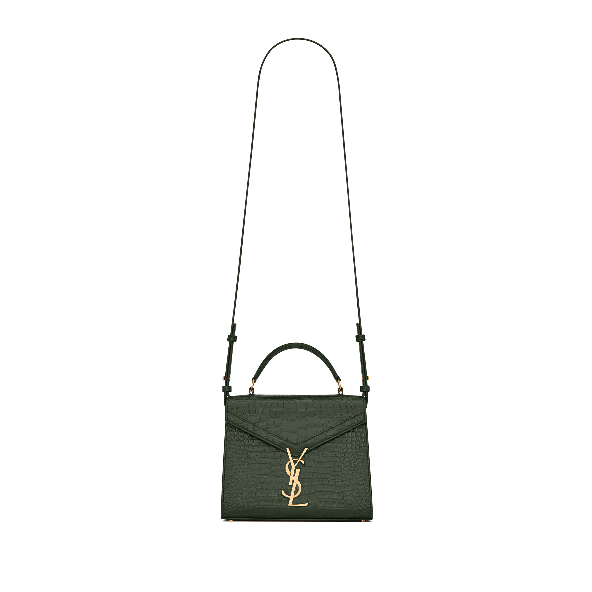 YSL CASSANDRA MINI TOP HANDLE BAG IN CROCODILE-EMBOSSED SHINY LEATHER 623930DND0J3144 (20*16*7.5cm)